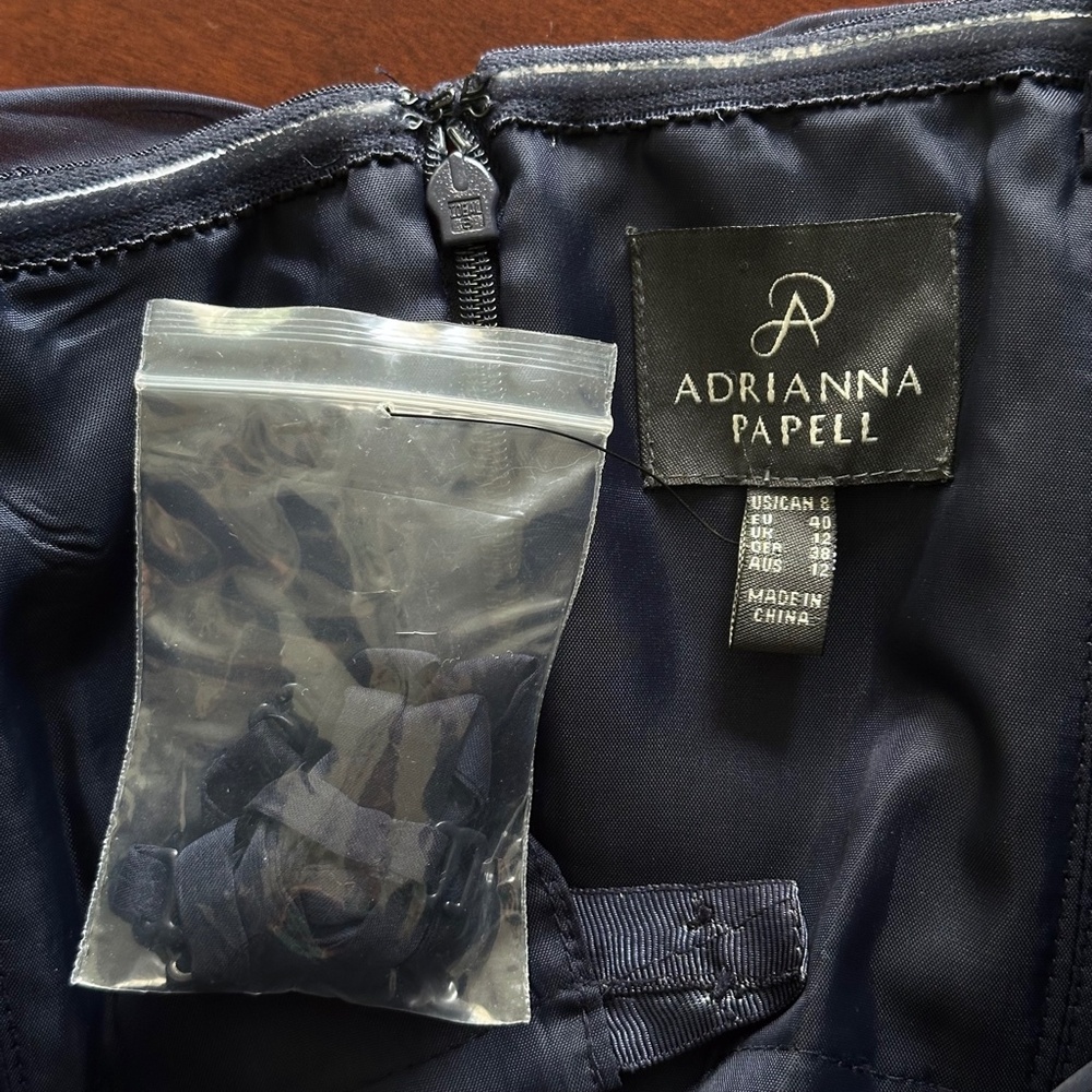 Adrianna Papell Strapless Draped Flutter Cocktail Dress Navy Blue Size 8 - Picture 7 of 11